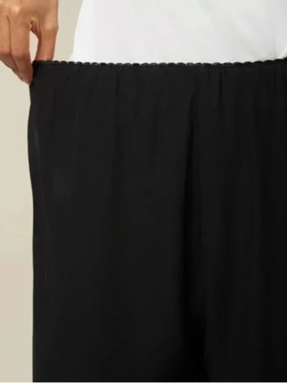 Cropped Length Straight Leg Pant With Chiffon Split Leg Overlay BLACK & NAVY - Picture 5 of 7